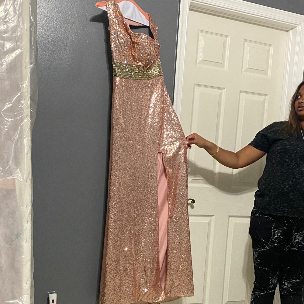 Sparkling Pink and Gold Sequin Gown